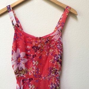 Luca Couture Bright Floral Print Dress Coral Pink